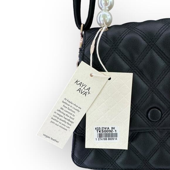 Kayla + Ava Quilted Vegan Leather Crossbody Bag w/ Pearl Handle NWT | Glam Class - Picture 4 of 7